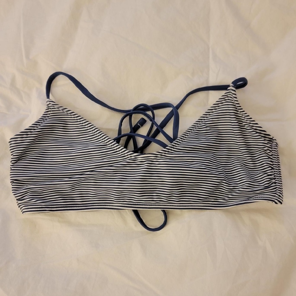 Blue and White Striped Xhilaration Bikini Top